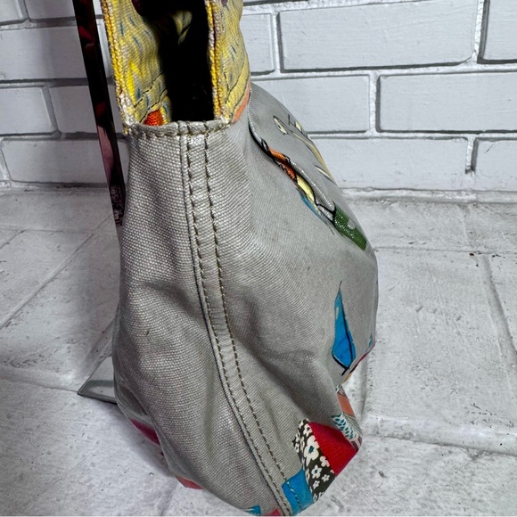 FOSSIL Key Per City Birds Gray Coated Canvas Leather Shoulder Bag - Picture 5 of 16